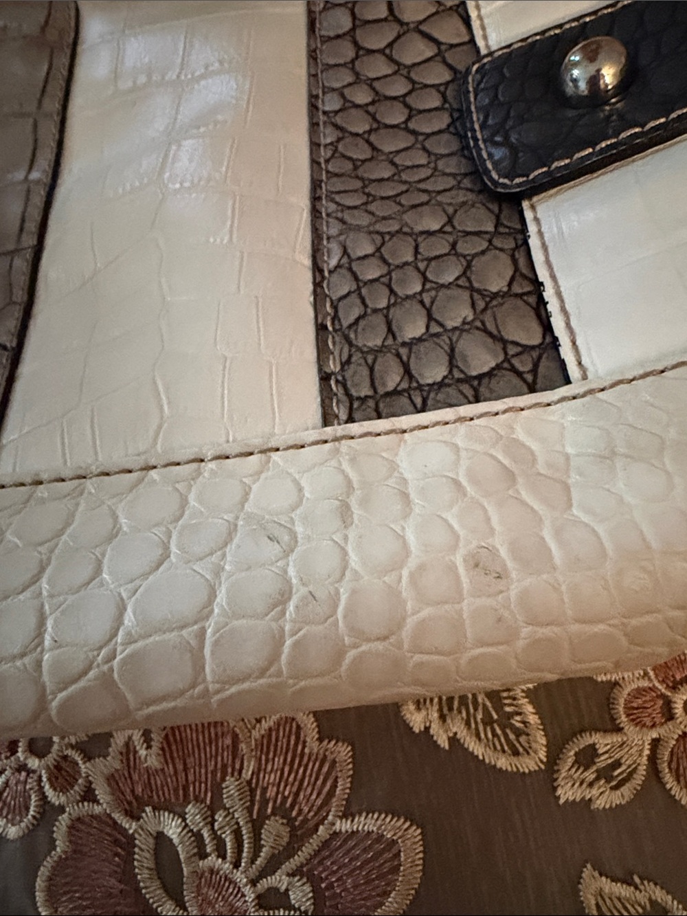 Guess Tri-Tone Faux-Croc Shoulder Bag — Cream, Gray & Black - Picture 14 of 14
